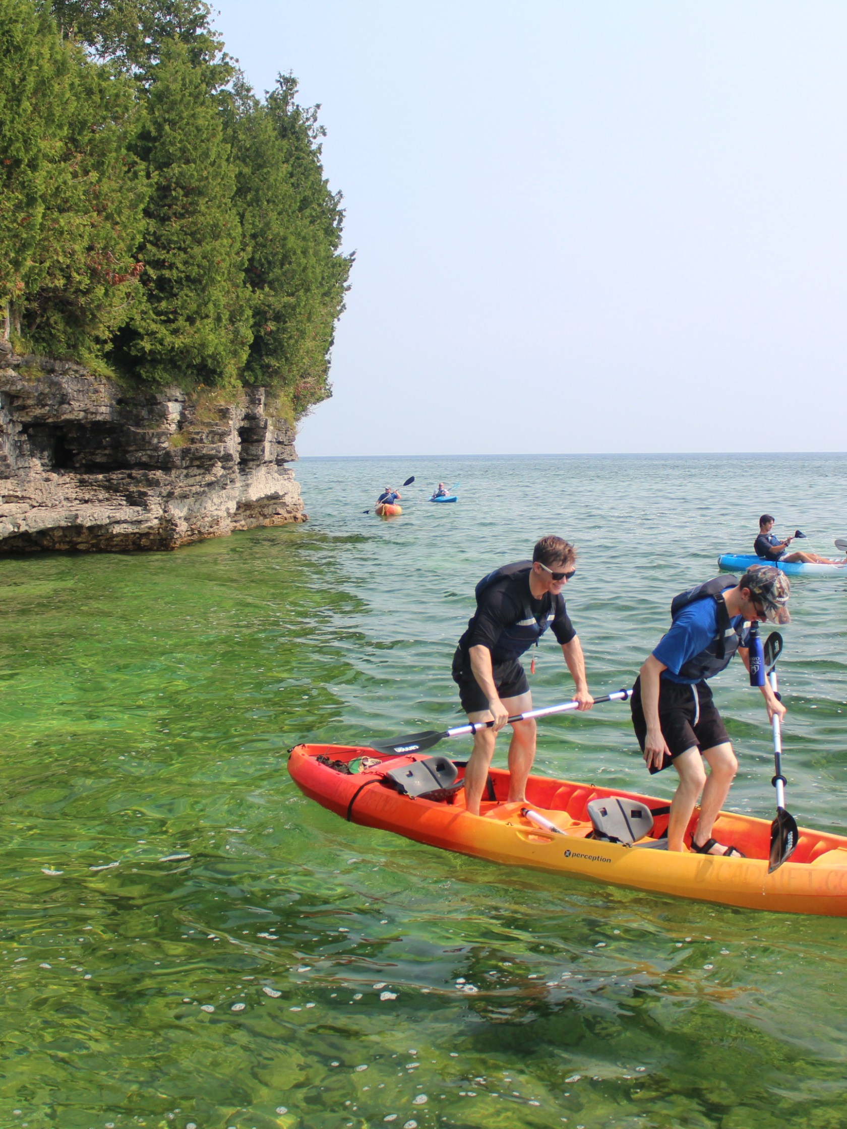 Group of kayakers on Lake Michigan in Door County, Wisconsin