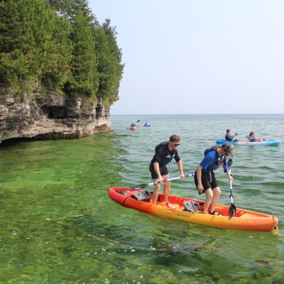 Group of kayakers on Lake Michigan in Door County, Wisconsin