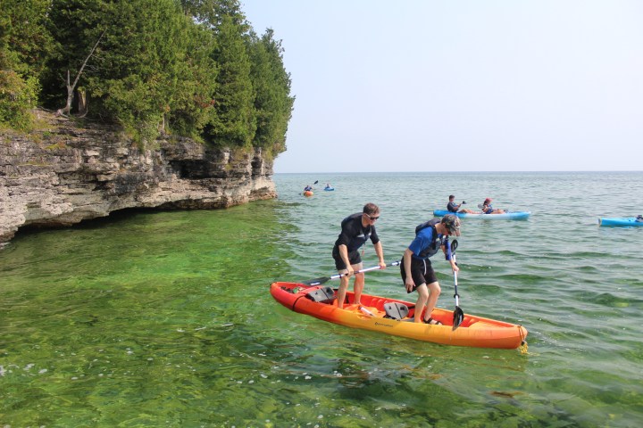 Group of kayakers on Lake Michigan in Door County, Wisconsin