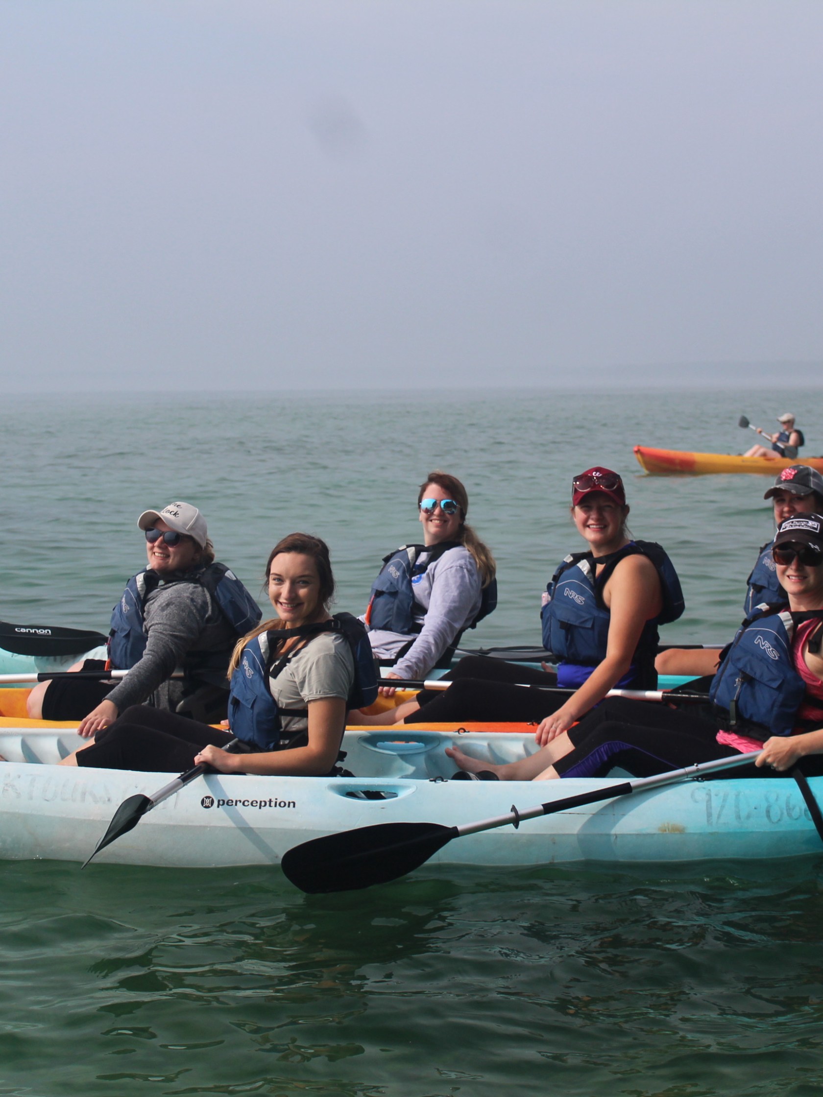 Group of kayakers on Lake Michigan in Door County, Wisconsin