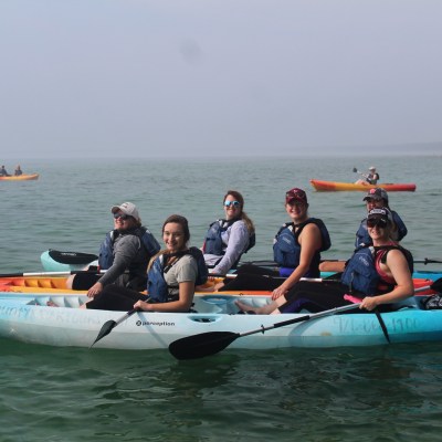 Group of kayakers on Lake Michigan in Door County, Wisconsin