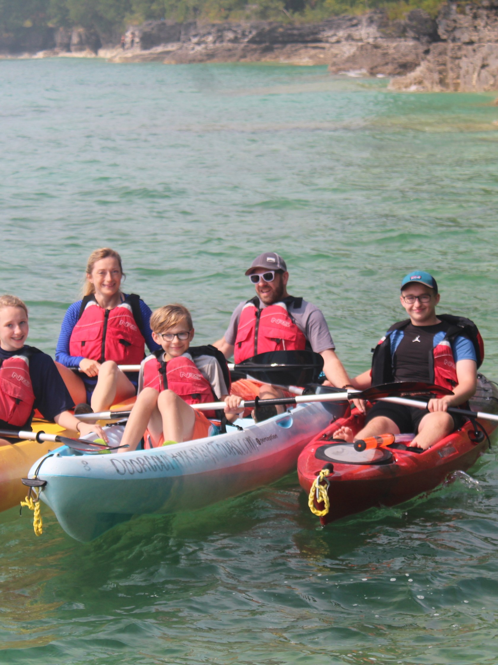 Group of kayakers on Lake Michigan in Door County, Wisconsin