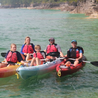 Group of kayakers on Lake Michigan in Door County, Wisconsin