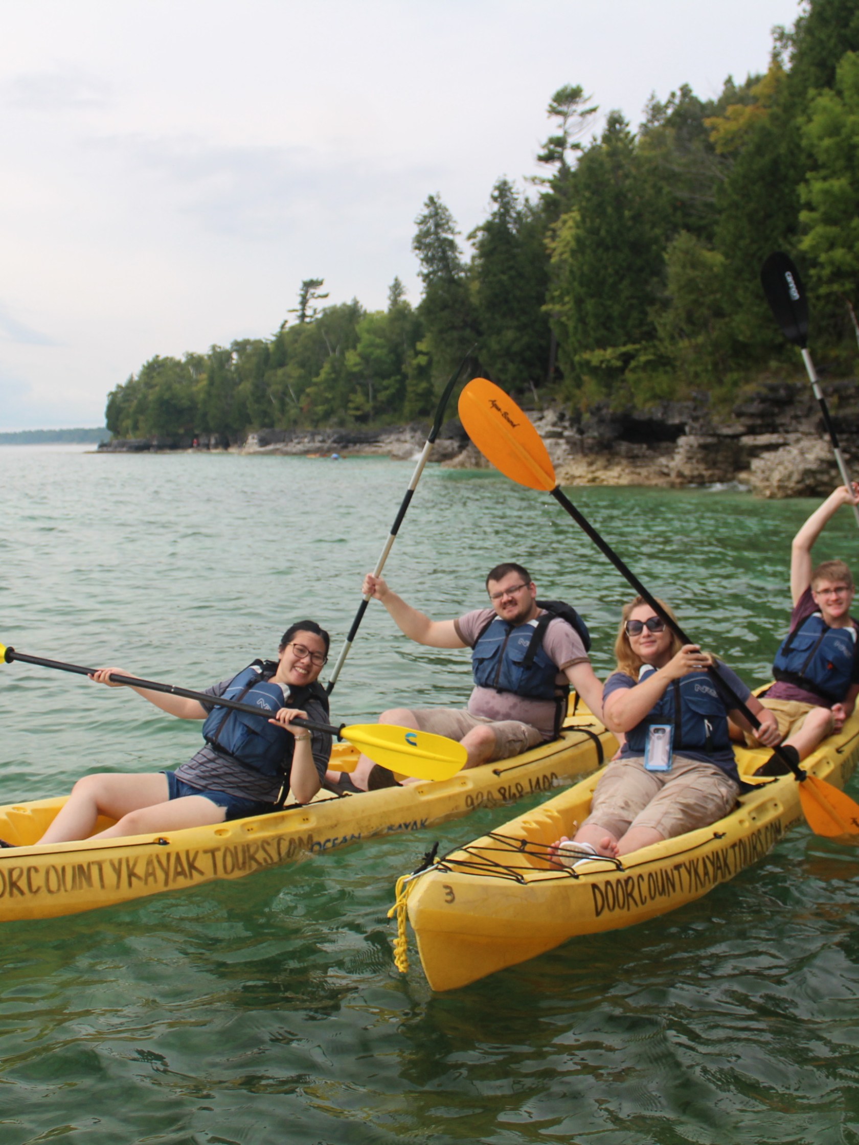 Group of kayakers on Lake Michigan in Door County, Wisconsin