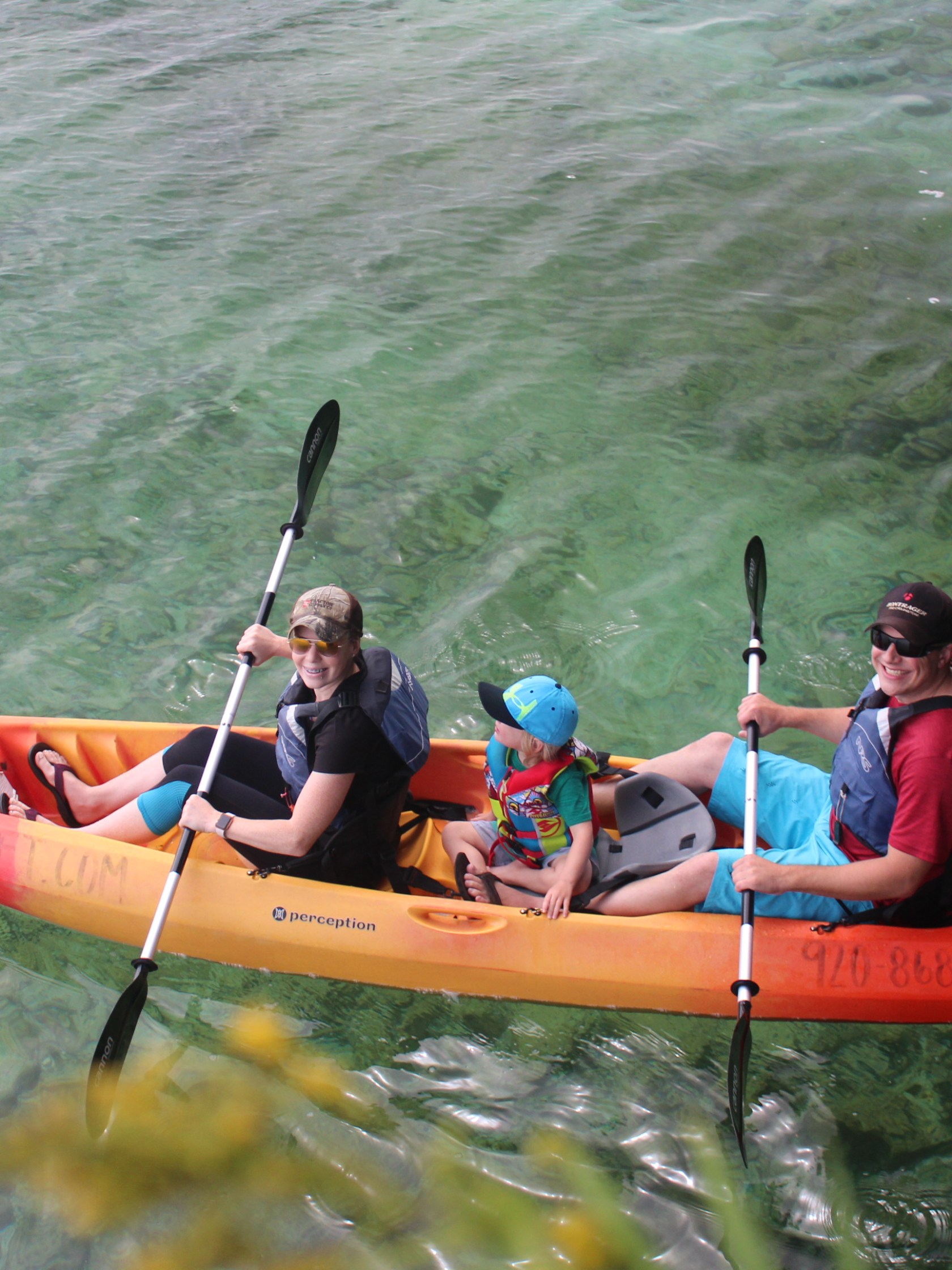 A family kayaking in Door County, Wisconsin