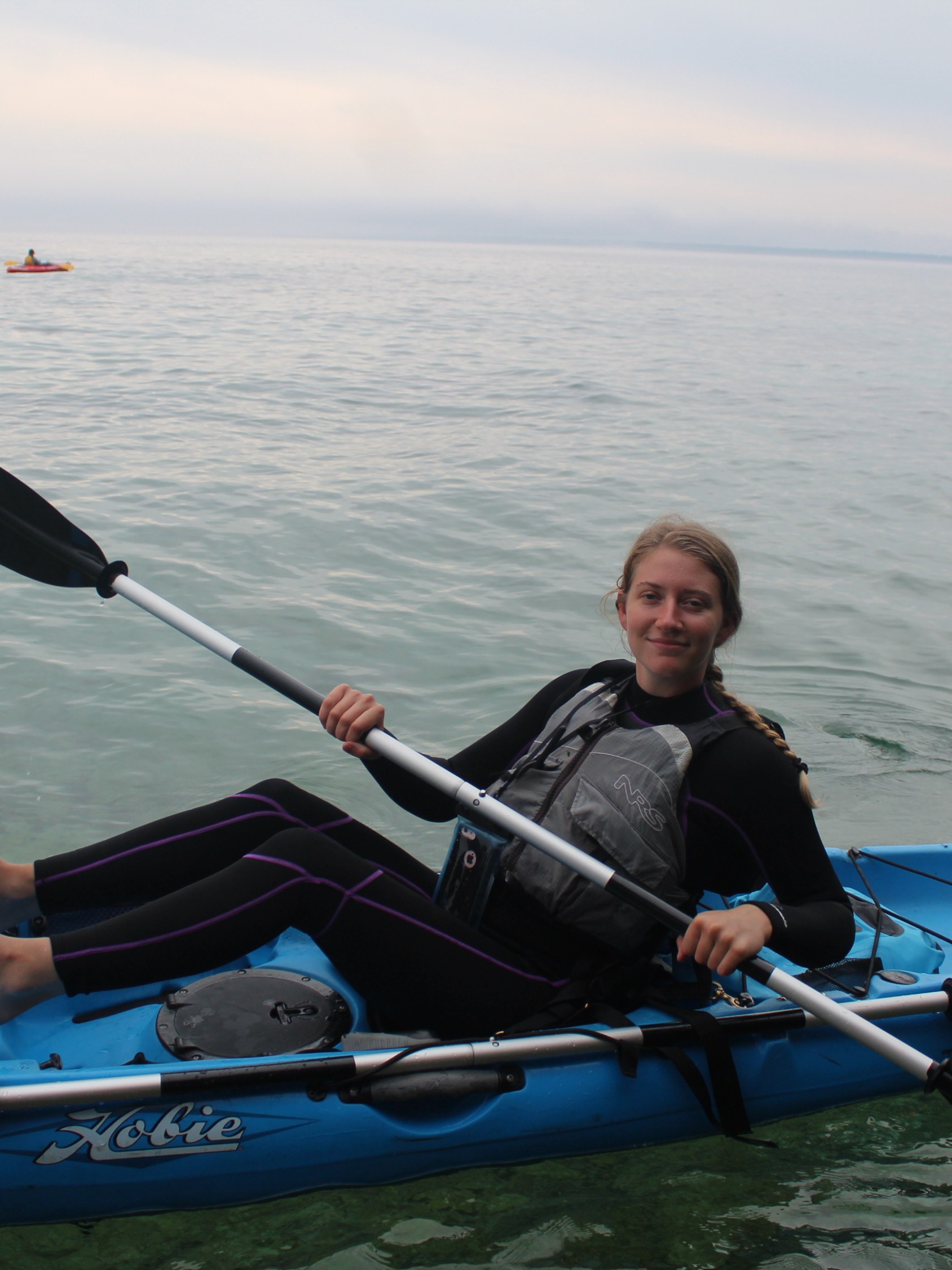 A woman kayaking in Door County, Wisconsin