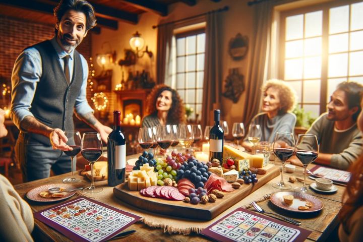 a group of people sitting at a table with food